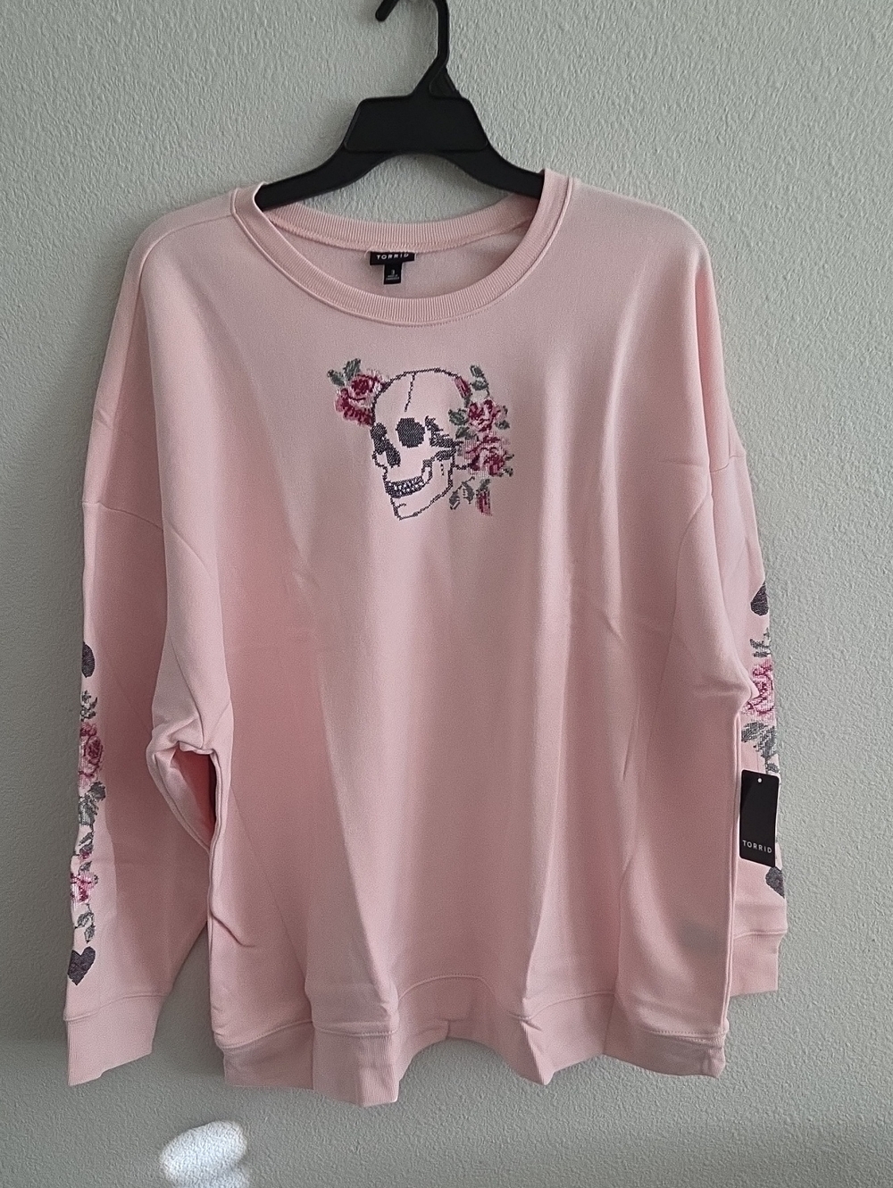 torrid Pink Crewneck Sweatshirt with Floral Skull